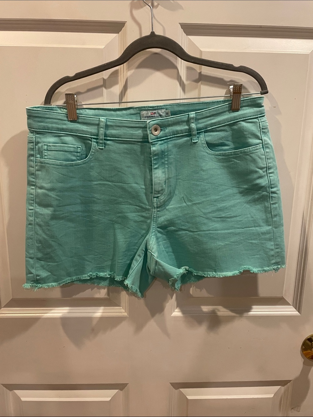 Vineyard Vines Mint Green Denim Frayed Hem Shorts